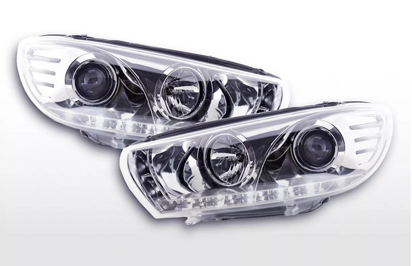 FK Set LED DRL Headlights Halo Projector VW Scirocco 3 MK3 13 08+ chrome LHD