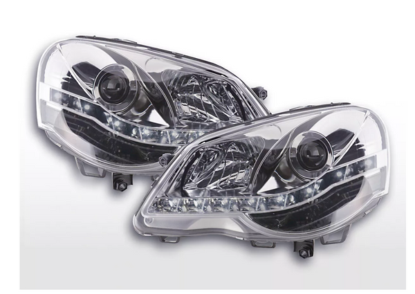 FK Pair LED DRL Projector Halo headlights Polo 4 MK4 9N3 05-09 Chrome LHD