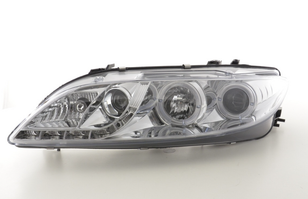 FK LED DRL Angel Eye Projector Headlights Mazda 6 Saloon 02-07 Chrome GG GY GG1