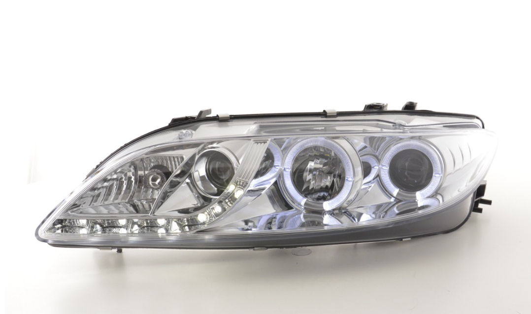 FK LED DRL Angel Eye Projector Headlights Mazda 6 Saloon 02-07 Chrome GG GY GG1