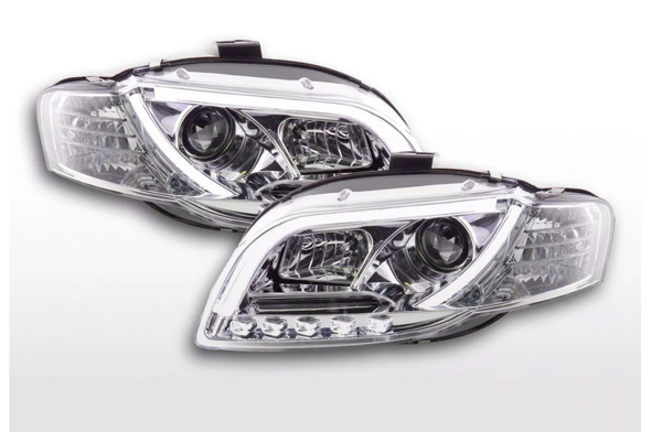 FK Set LED DRL Lightbar Headlights Halo Projector Audi A4 B7 8E 04-08 Chrome LHD