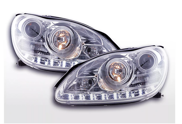 FK Set LED DRL Projector Halo Headlights Mercedes S-Class W220 02-05 chrome AMG