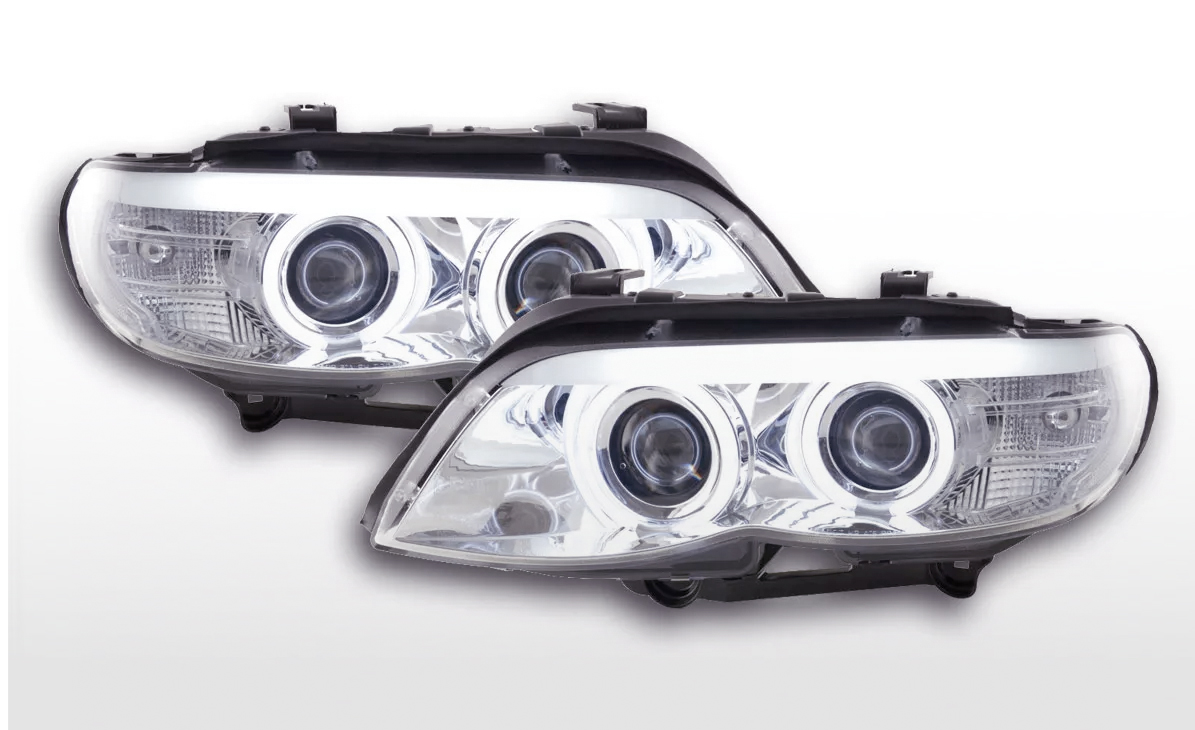 FK Pair LED DRL Projector Halo headlights BMW X5 X5 E53 03-06 chrome LHD