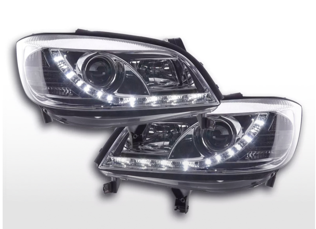 FK Set LED DRL Headlights Halo Projector Opel Zafira A 99-04 chrome LHD