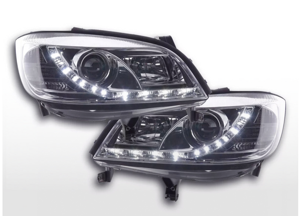 FK Set LED DRL Scheinwerfer Halo Projektor Opel Zafira A 99-04 Chrom LHD