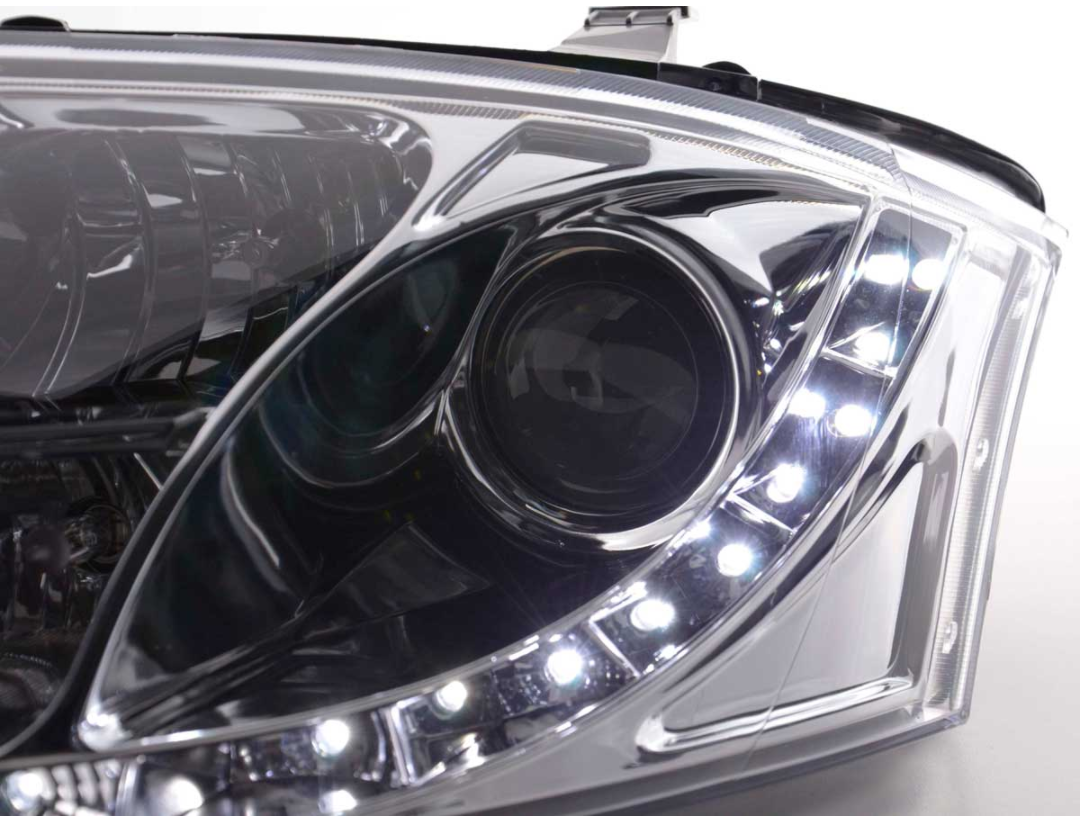 FK Set LED DRL Scheinwerfer Halo Projektor Audi TT 8N 99-06 Chrom LHD