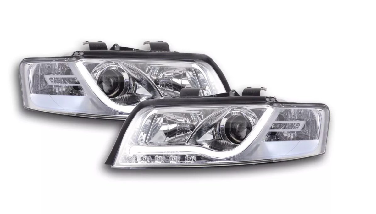 FK Set LED DRL Headlights Halo Projector Audi A4 8E B6 01-04 chrome RHD S4