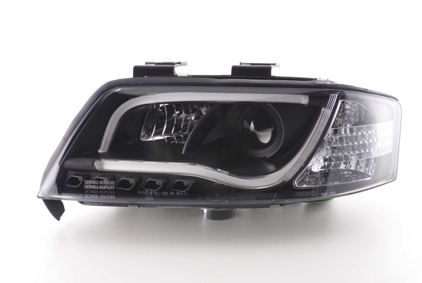 FK LED-Scheinwerfer, LED-Tagfahrlicht, Projektor, Audi A6 C5 4B 97–01, Schwarz, S6 S-Line, LHD