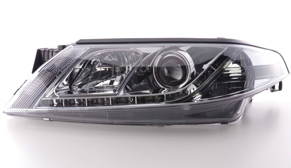 FK Set LED DRL Headlights Halo Projector Renault Laguna G 01-05 chrome LHD