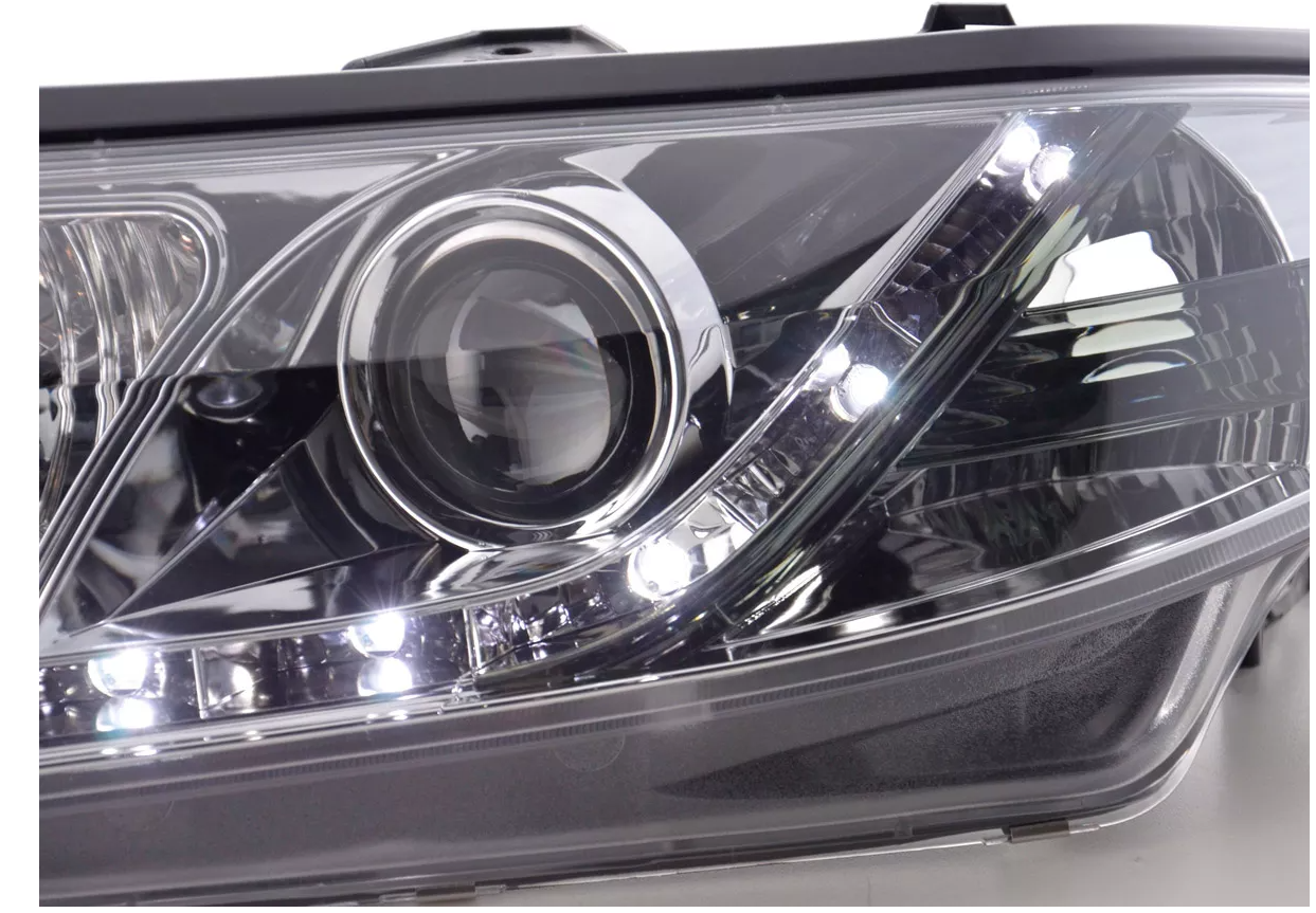 FK Set LED DRL Headlights Halo Projector Renault Laguna G 01-05 chrome LHD