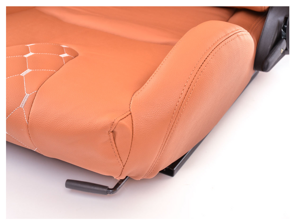 FK Universal Premium Sports Bucket Seats Brown Silver Hex Stitch with univ slide