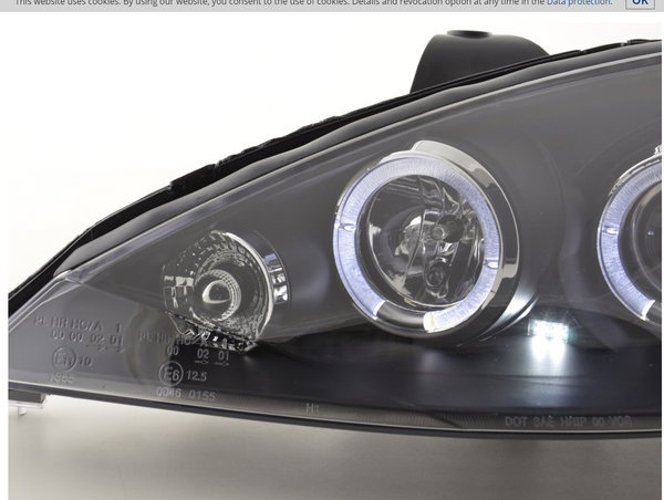 FK LED DRL Angel Eye Projector Headlight Ford Focus 00-04 black C170 MK1 LHD