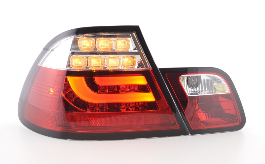 FK Pair LED REAR LIGHTS Lightbar DRL E46 Coupe 99-02 clear / red LHD