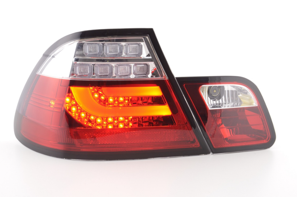 FK Pair LED REAR LIGHTS Lightbar DRL E46 Coupe 99-02 clear / red LHD