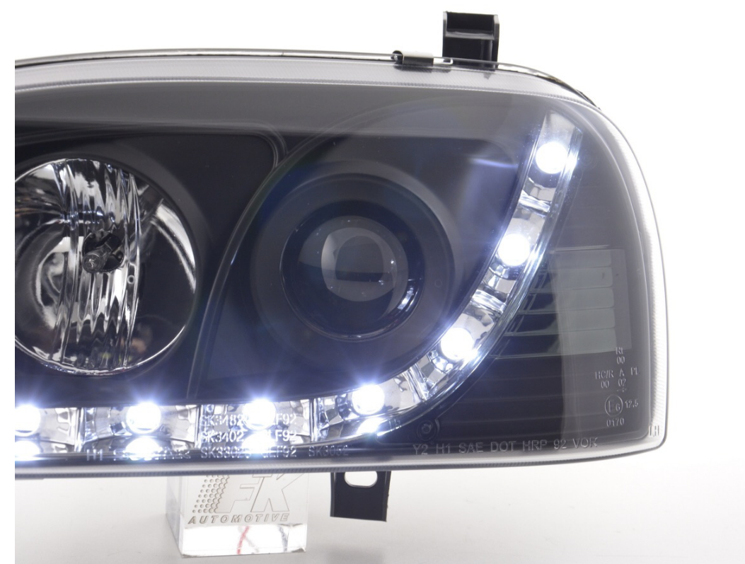 FK Paar LED DRL Projektorscheinwerfer VW Golf 3 MK3 1HXO 1EXO 91-97 schwarz RHD