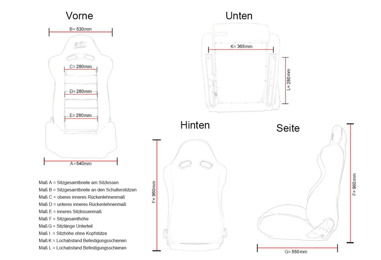 FK Universal Premium Sport-Schalensitze, Schwarz-Silber, Sechskantnaht mit Uni-Schieber