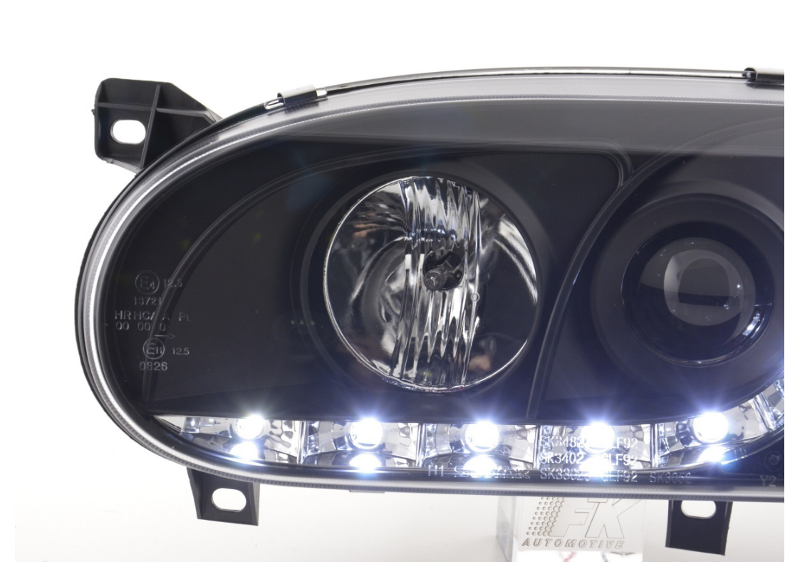 FK Paar LED DRL Projektorscheinwerfer VW Golf 3 MK3 1HXO 1EXO 91-97 schwarz RHD