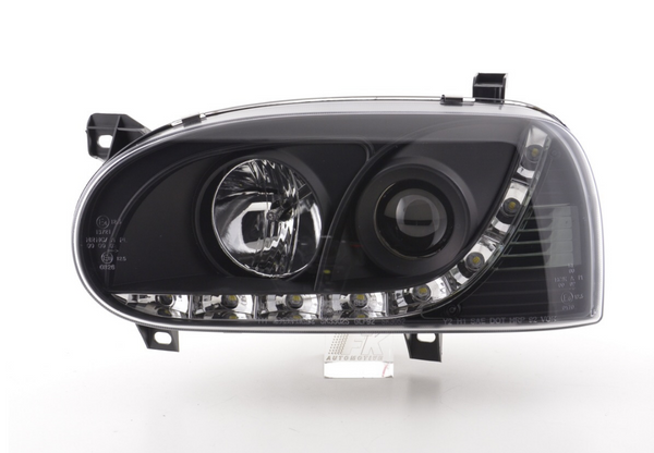 FK Pair LED DRL Projector headlights VW Golf 3 MK3 1HXO 1EXO 91-97 black RHD