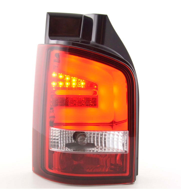 FK Paar VW T5 Transporter 03–10 LED-Lichtleiste, Rückleuchten, rot, klar, LHD-Stecker und P 