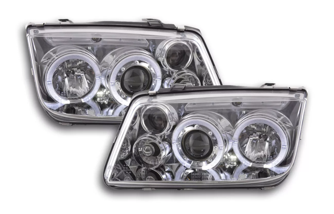 FK LED DRL Angel Eye Projector Headlight set VW Bora type 1J 98-05 chrome LHD