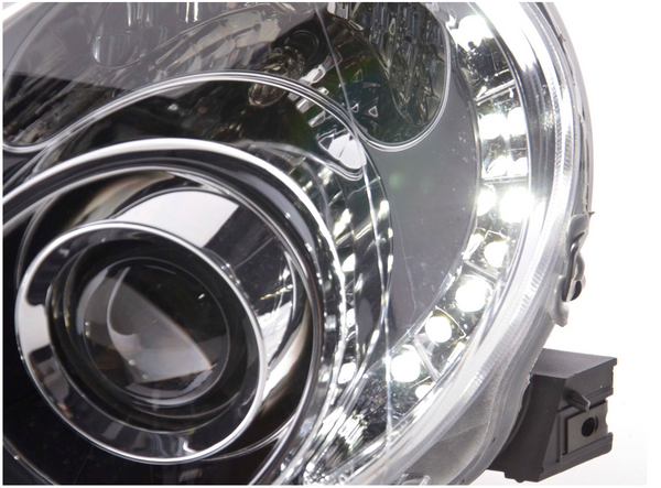 FK Pair LED DRL Angel Eye Projector Headlight Set LHD Fiat 500 07+ 150 Chrome