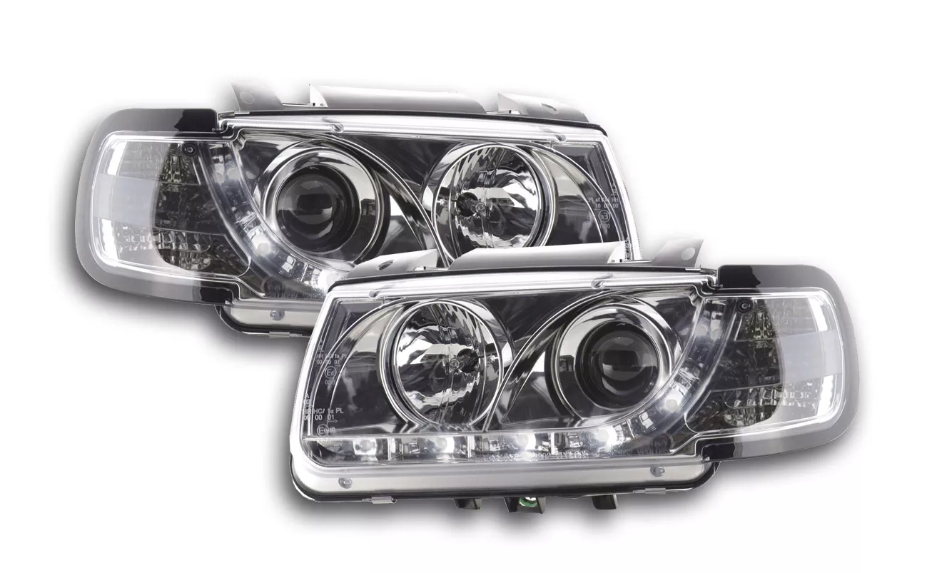 FK LED DRL Angel Halo Ring Eye Projector Headlights VW Polo 6N 94-99 chrome