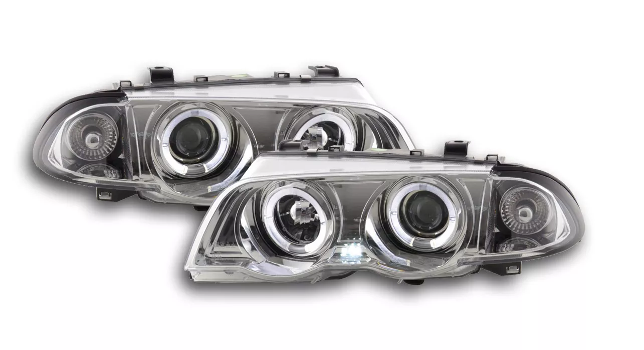 FK LED DRL Devil Halo Eye Headlights BMW E46 Saloon 98-01 chrome LHD M3