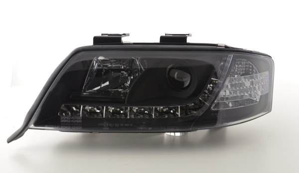 FK LED-Scheinwerfer, LED-Tagfahrlicht, Projektor, Audi A6 C5 4B 97–01, Schwarz, S6 S-Line, LHD