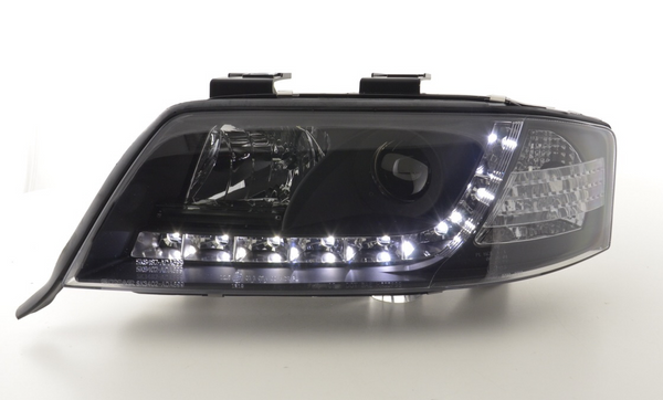 FK LED-Scheinwerfer, LED-Tagfahrlicht, Projektor, Audi A6 C5 4B 97–01, Schwarz, S6 S-Line, LHD