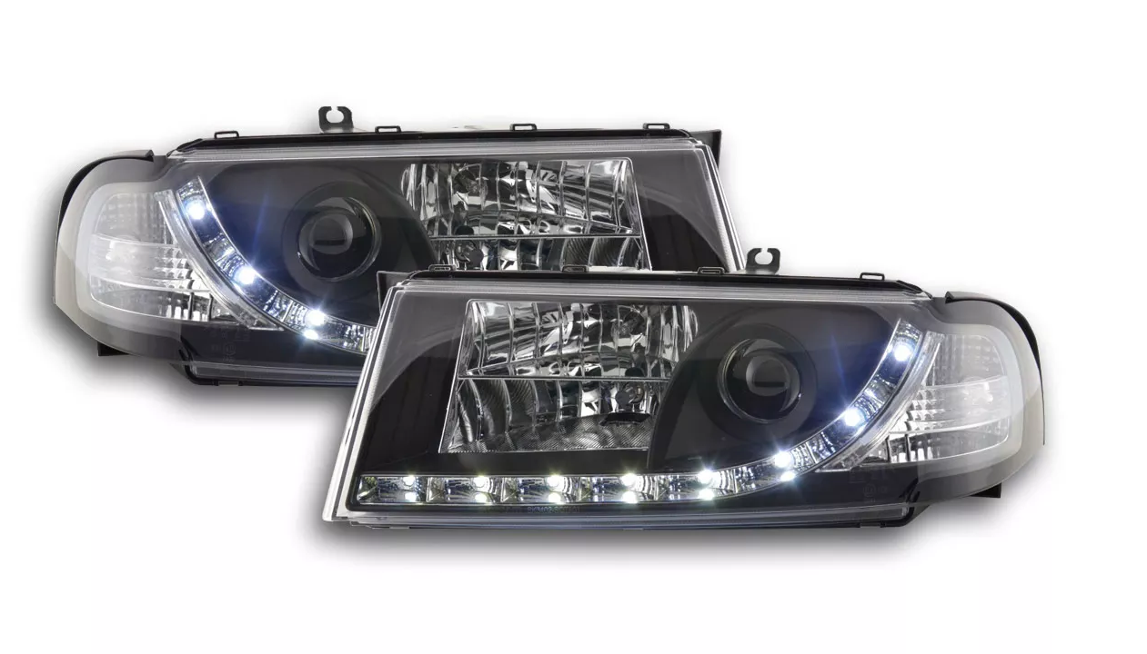 FK Set LED DRL Headlights Halo Projector Skoda Octavia 1U 01-04 black LHD