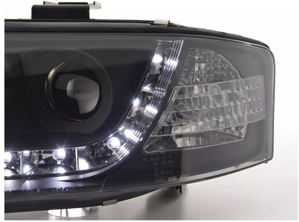 FK LED-Scheinwerfer, LED-Tagfahrlicht, Projektor, Audi A6 C5 4B 97–01, Schwarz, S6 S-Line, LHD