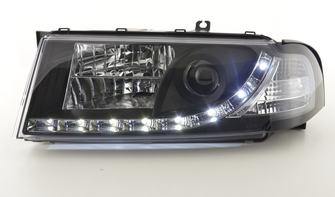 FK Set LED DRL Headlights Halo Projector Skoda Octavia 1U 01-04 black LHD