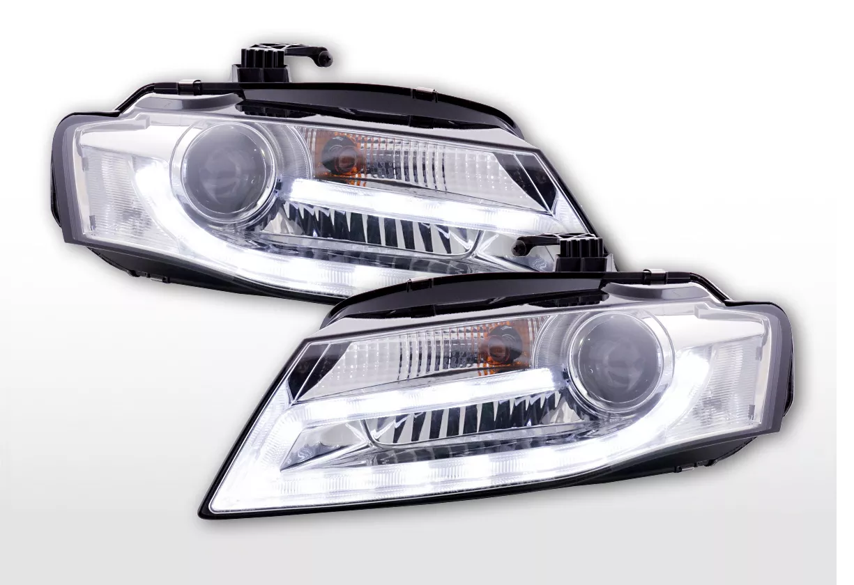 FK Pair LED DRL Headlight Set Xenon Audi A4 B8 8K 08-12 chrome S4 LHD & RHD