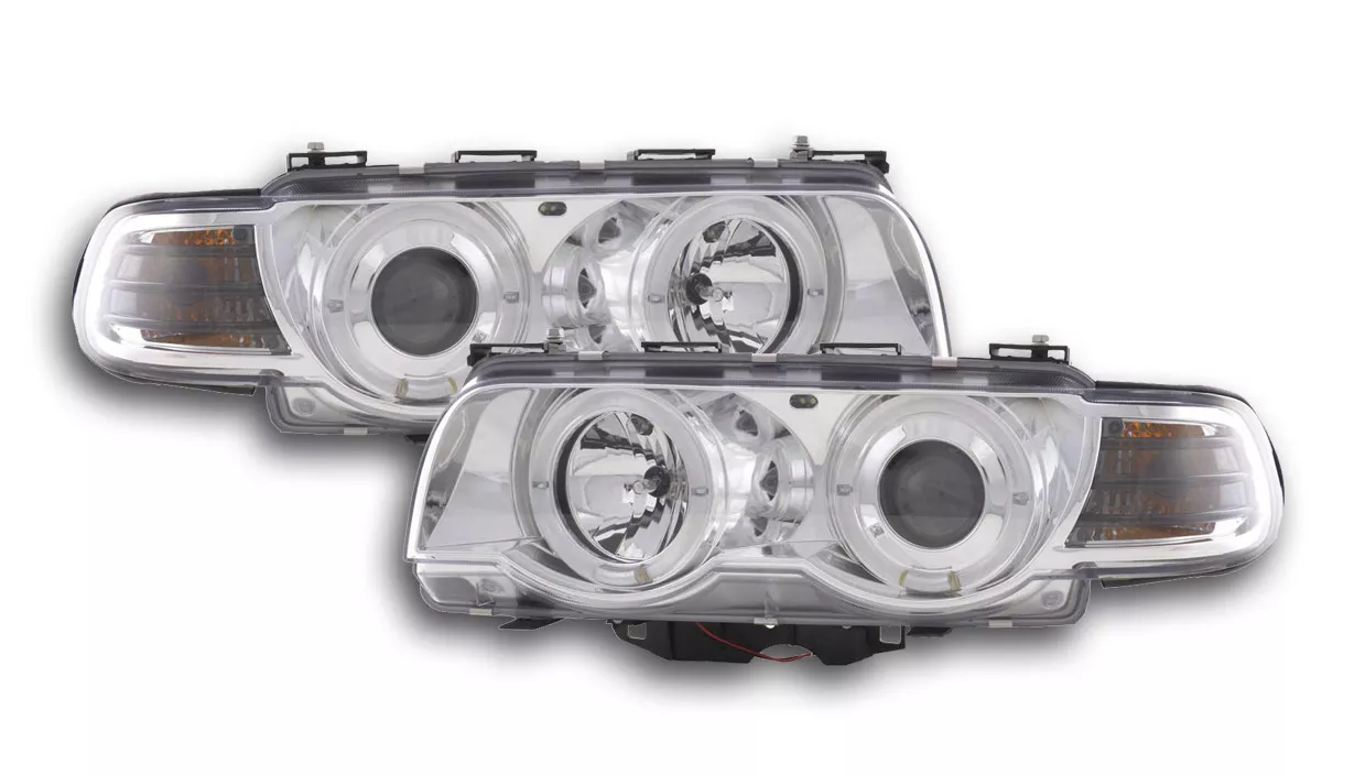 FK Pair LED DRL Xenon Projector headlights BMW 7-series E38 99-02 chrome 728 740