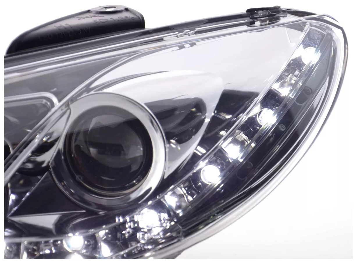 FK LED DRL Lightbar Halo Angel Eye Projector headlights Peugeot 206 98+ chrome