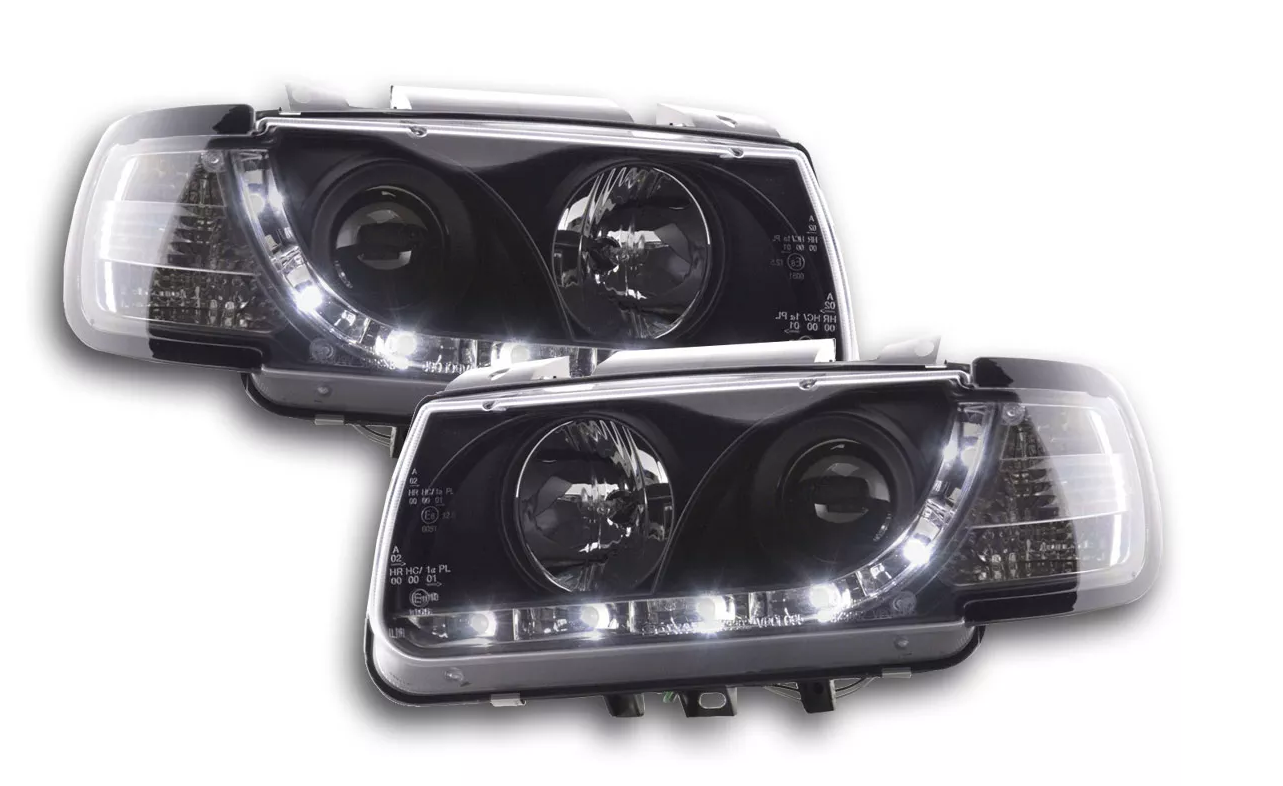 FK Pair LED DRL Halo Eye Projector Black headlights VW Polo 6N 94-99 black LHD