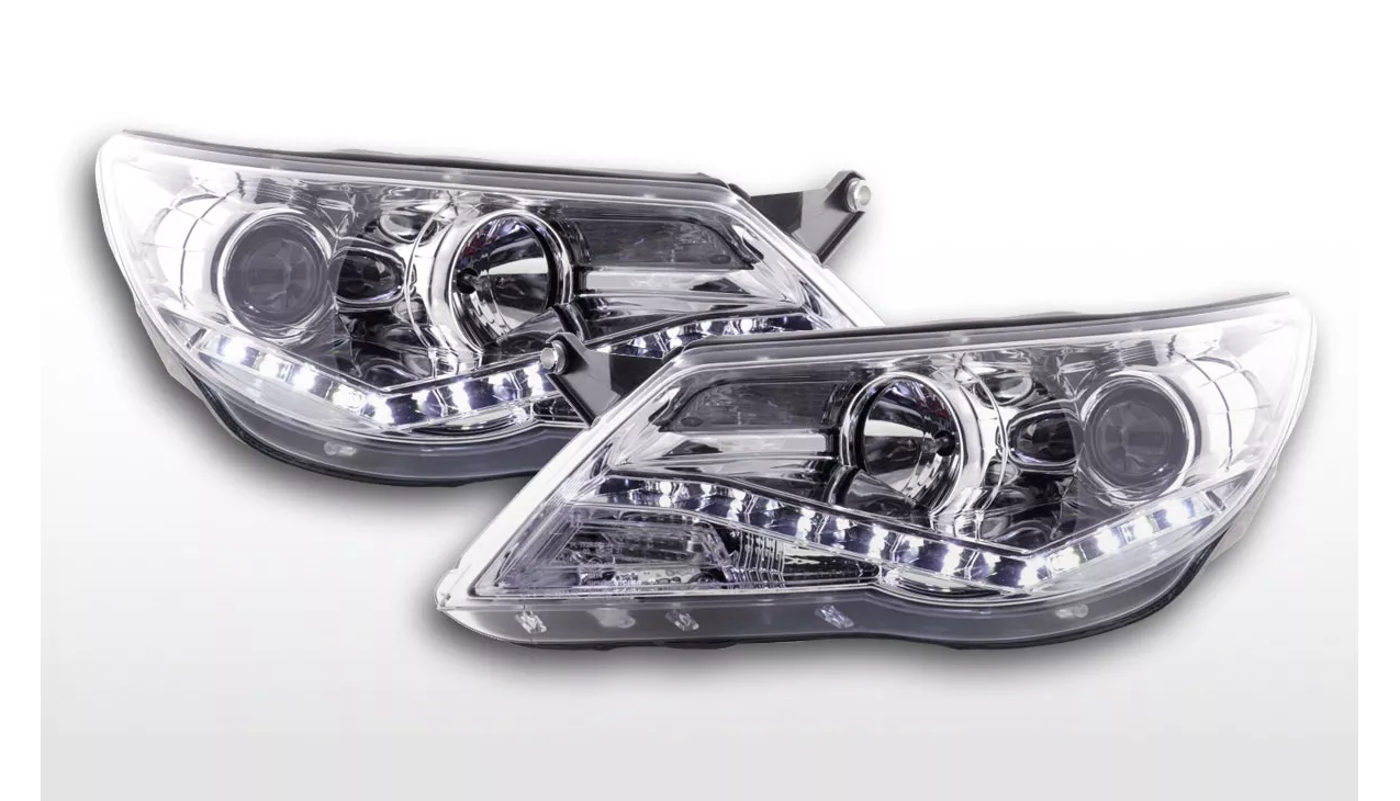 FK Paar LED DRL Projektorscheinwerfer VW Tiguan 5N 07-11 Chrom RHD 