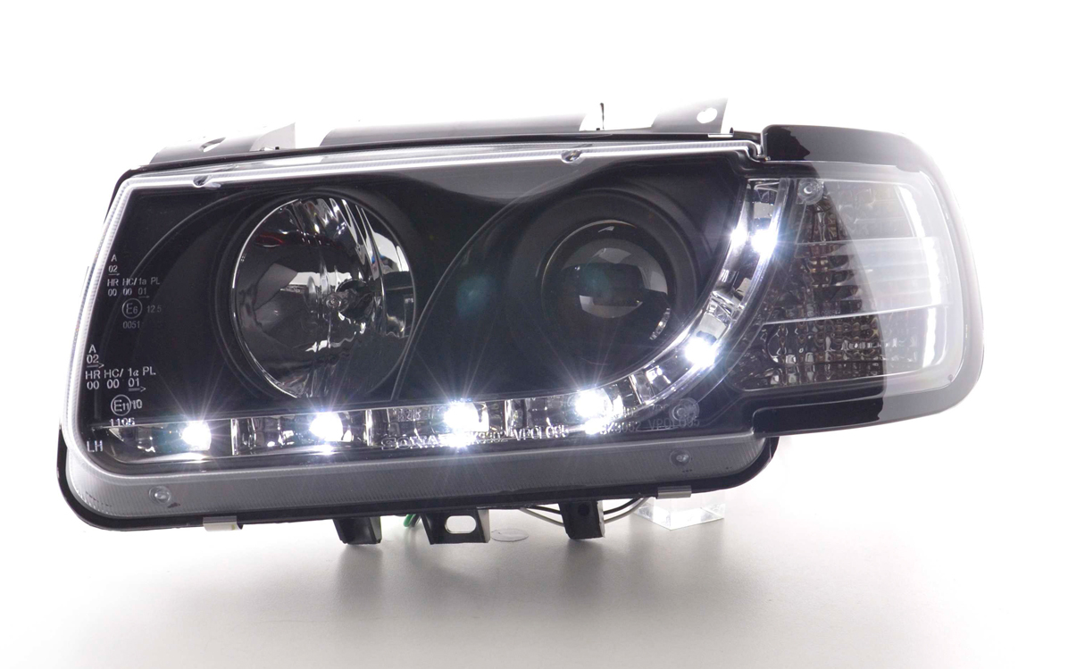 FK Pair LED DRL Halo Eye Projector Black headlights VW Polo 6N 94-99 black LHD