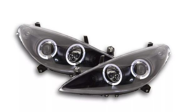 FK LED DRL Angel Eye Halo Projector headlights Peugeot 307 01-06 black LHD NSW