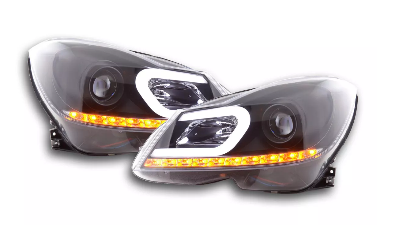 FK Set Mercedes C-Class W204 204 11-14 black LED DRL HEADLIGHTS AMG LHD C63