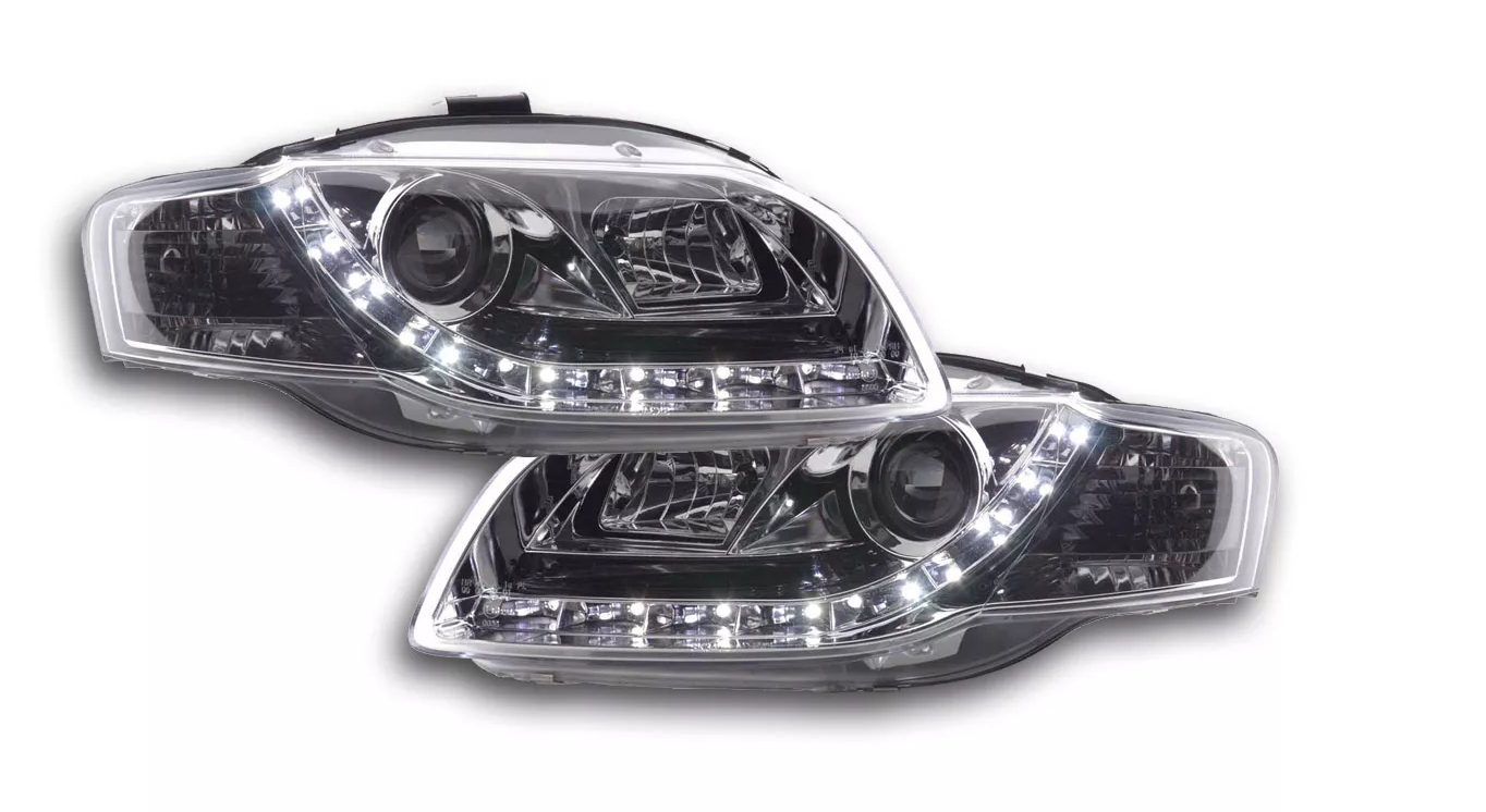 FK LED DRL Angel Eye Projector headlights Audi A4 B7 8E 04-08 chrome LHD S4