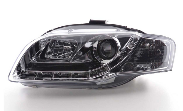 FK LED DRL Angel Eye Projector headlights Audi A4 B7 8E 04-08 chrome LHD S4