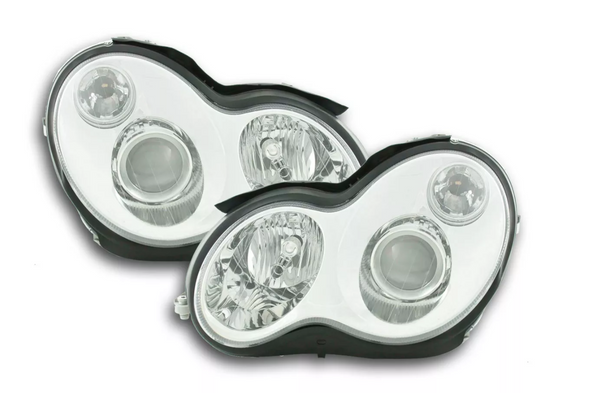 FK LED DRL Angel Eye Projektor-Scheinwerfer-Set Mercedes C-Klasse W203 00–02 LHD