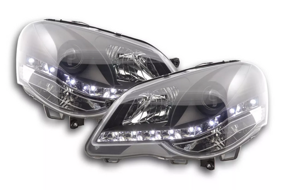 FK Pair LED DRL Projector Daylight headlights Polo 4 MK4 9N3 05-09 BLACK RHD