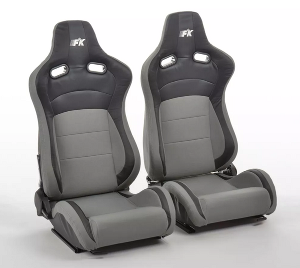 FK Universal Deluxe Bucket Sports Seats Black & Grey Synthetic Leather Carbon