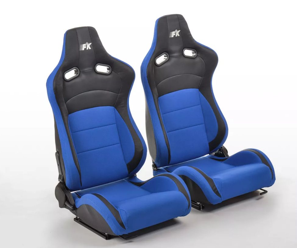 FK Universal Full Bucket Sports Seats Black & Blue Synthetic Leather Carbon