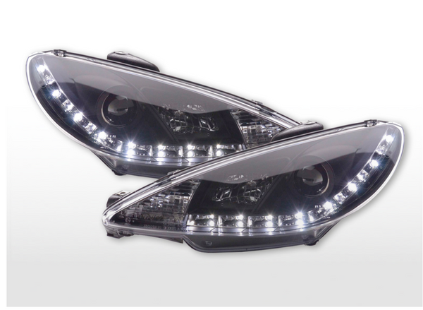 FK LED DRL Lightbar Halo Projektorscheinwerfer 206 98+ Schwarz LHD