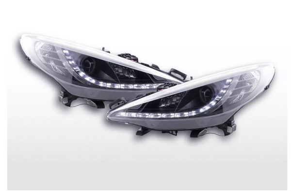 FK Set LED DRL Lightbar Halo Projector headlights Peugeot 207 2006+ black RHD