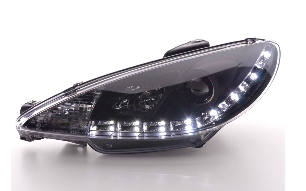 FK LED DRL Lightbar Halo Projektorscheinwerfer 206 98+ Schwarz LHD