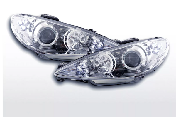 FK LED DRL Angel Eye Halo Projector headlights Peugeot 206 206 98-05 chrome LHD